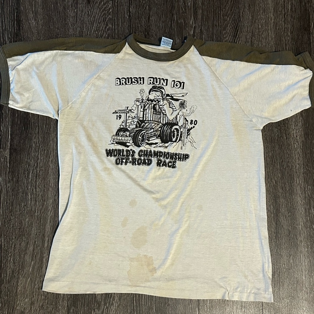 Vintage Ringer “Brush Run 1980” T Shirt By The Knit Size XL - Picture 2 of 7